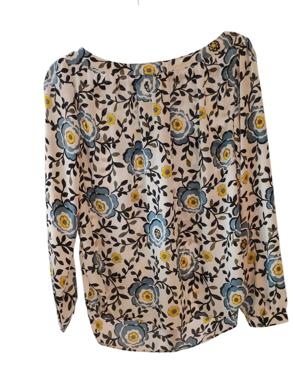 LOFT Floral Boat-Neck Blouse White, Blue, Yellow Size M Petite